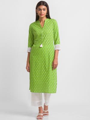 green cotton kurta palazzo set - 18411462 - Standard Image - 2