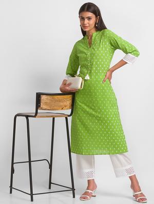 green cotton kurta palazzo set - 18411462 - Standard Image - 5