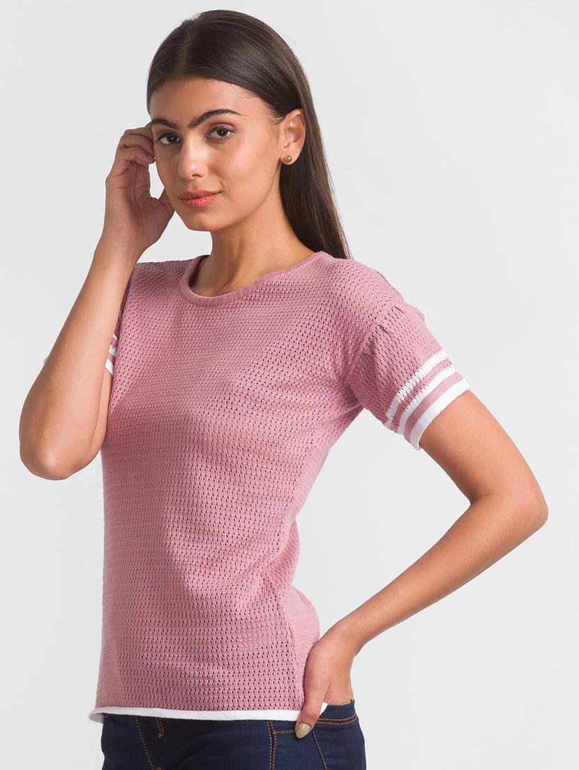 round neck self design tee - 18411463 - Zoom Image - 2