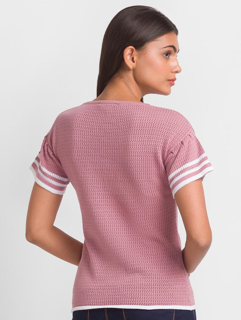 round neck self design tee - 18411463 - Zoom Image - 3