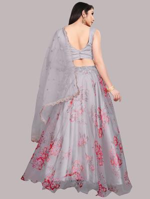grey organza flared lehenga - 18411699 - Standard Image - 3
