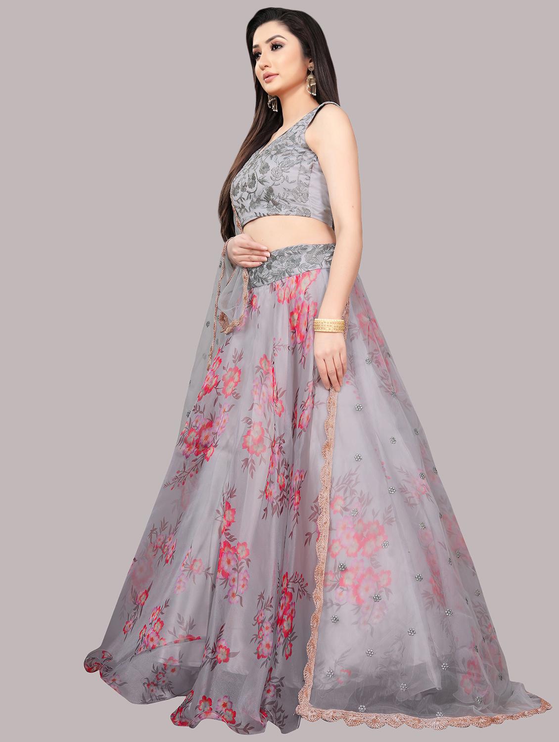 grey organza flared lehenga - 18411699 - Zoom Image - 2
