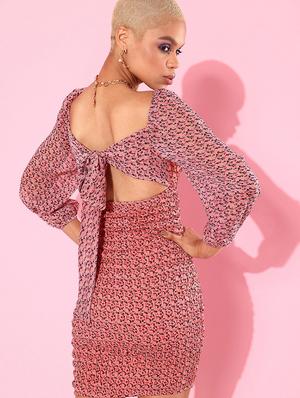 pink printed bodycon dress - 18412108 - Standard Image - 3