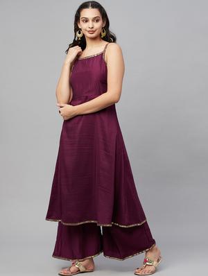 purple kurta palazzo set - 18412276 - Standard Image - 2