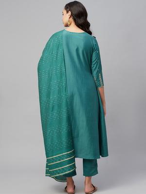 green silk kurta pant set - 18412475 - Standard Image - 3