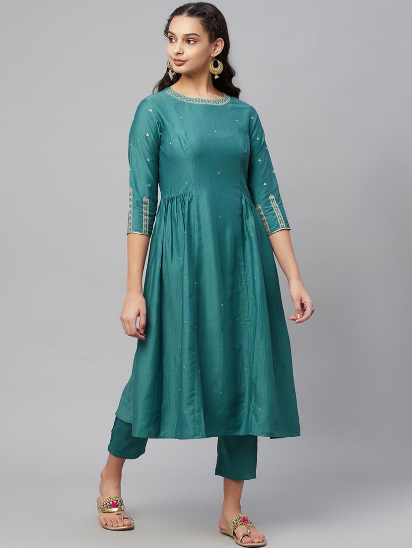 green silk kurta pant set - 18412475 - Zoom Image - 2