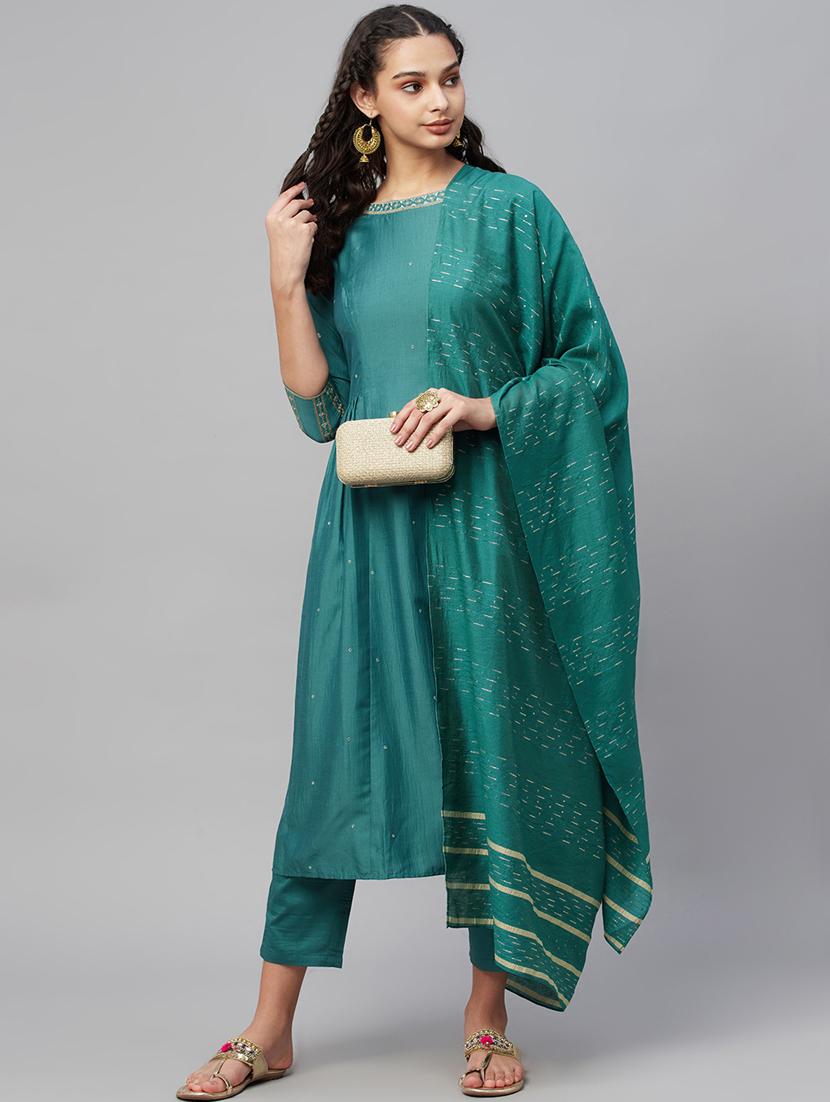 green silk kurta pant set - 18412475 - Zoom Image - 4