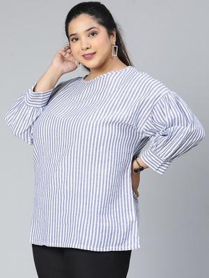 blue striped plus top - 18412945 - Standard Image - 3