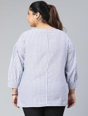 blue striped plus top - 18412945 - Standard Image - 4