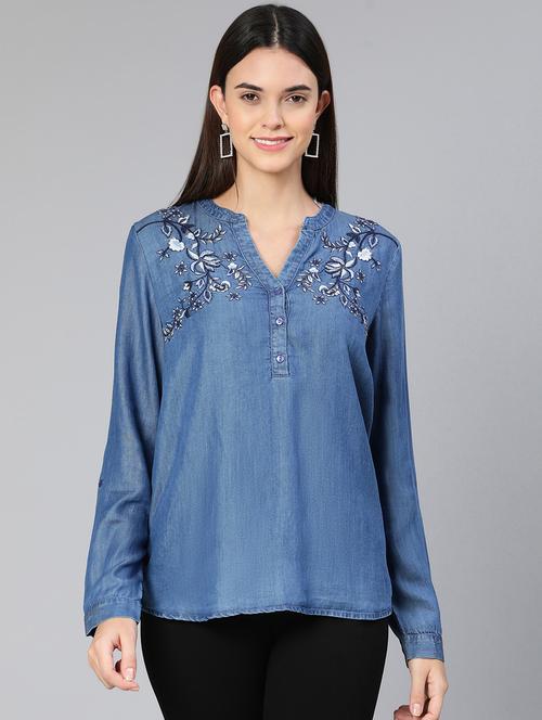 blue denim a line top - 18412962 - Standard Image - 1