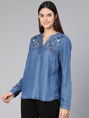 blue denim a line top - 18412962 - Standard Image - 2
