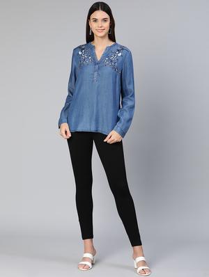blue denim a line top - 18412962 - Standard Image - 5