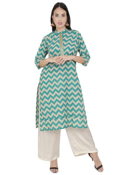 sky blue printed straight kurta - 18413019 - Standard Image - 1