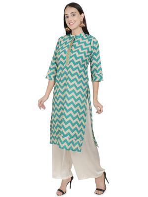 sky blue printed straight kurta - 18413019 - Standard Image - 2