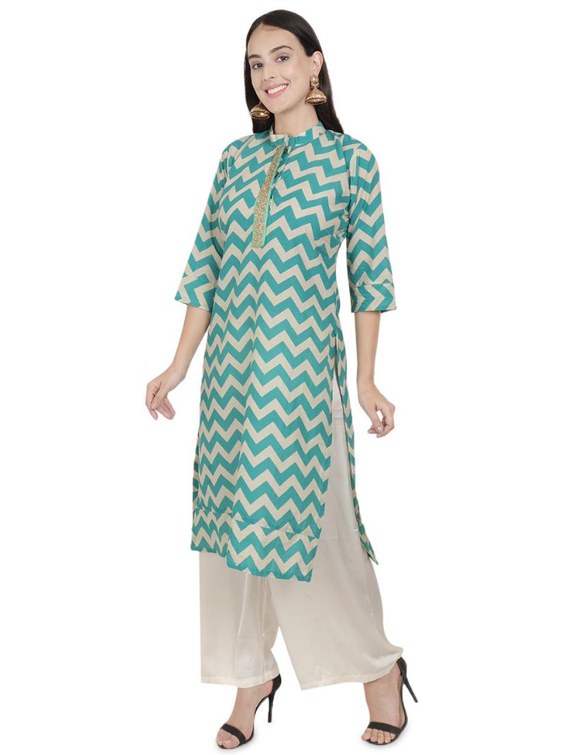 sky blue printed straight kurta - 18413019 - Zoom Image - 2