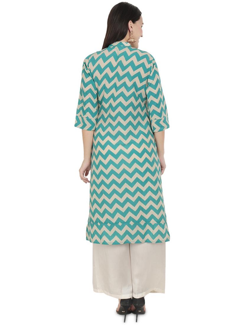 sky blue printed straight kurta - 18413019 - Zoom Image - 3