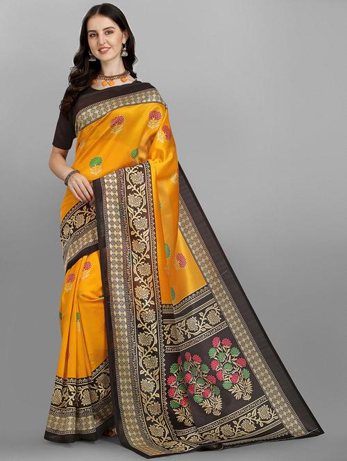 black silk printed saree with blouse - 18413036 - Standard Image - 1