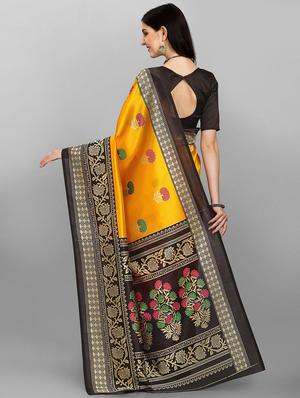 black silk printed saree with blouse - 18413036 - Standard Image - 4