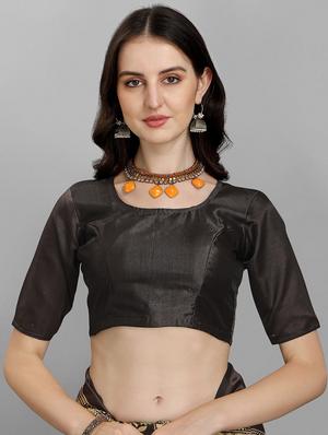 black silk printed saree with blouse - 18413036 - Standard Image - 5