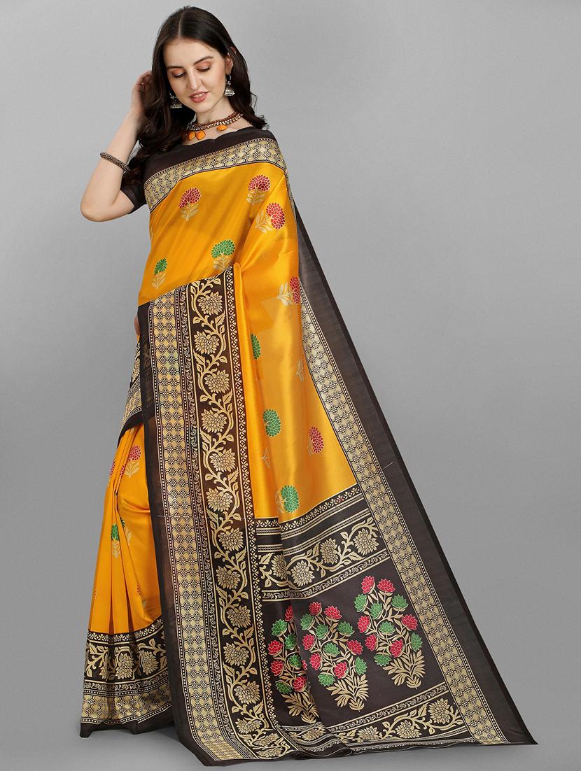 black silk printed saree with blouse - 18413036 - Zoom Image - 2