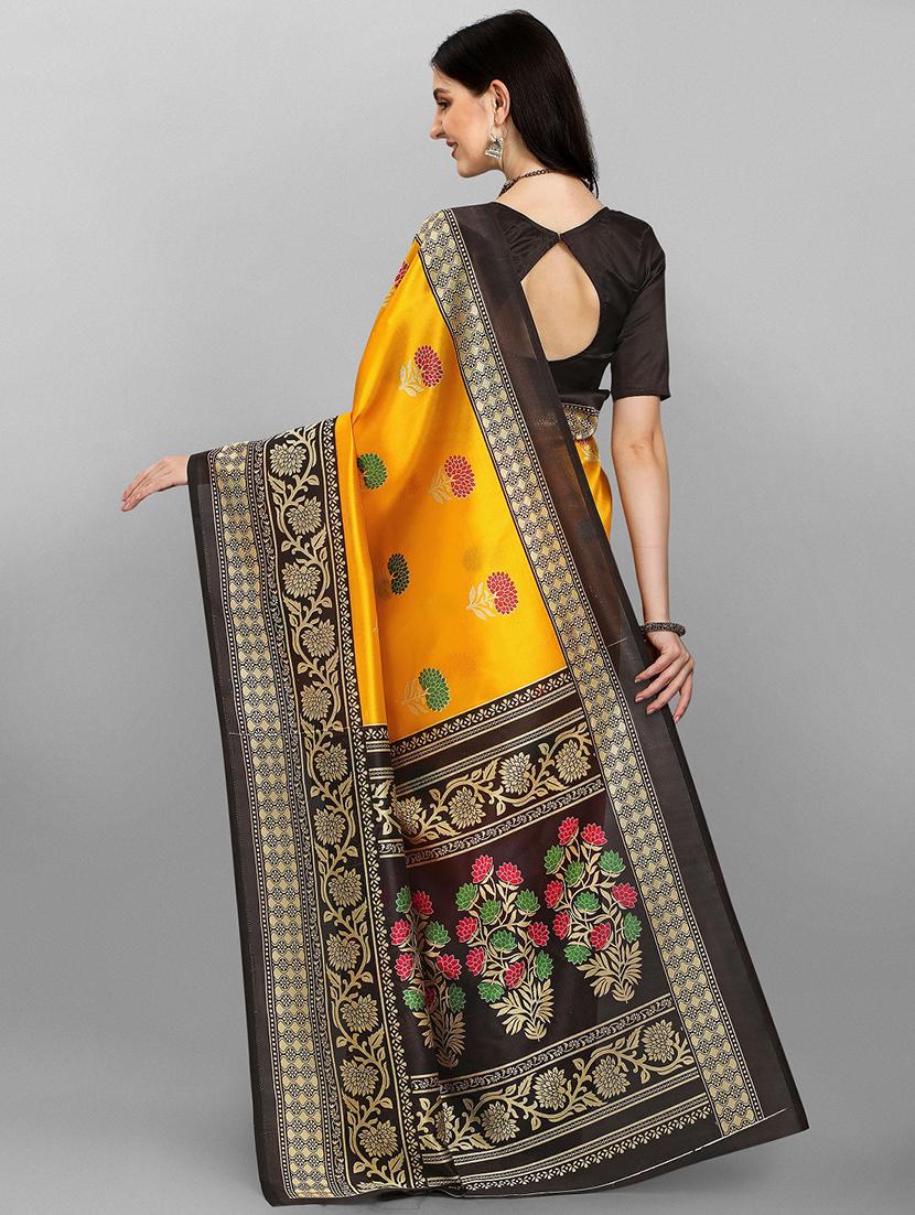 black silk printed saree with blouse - 18413036 - Zoom Image - 4