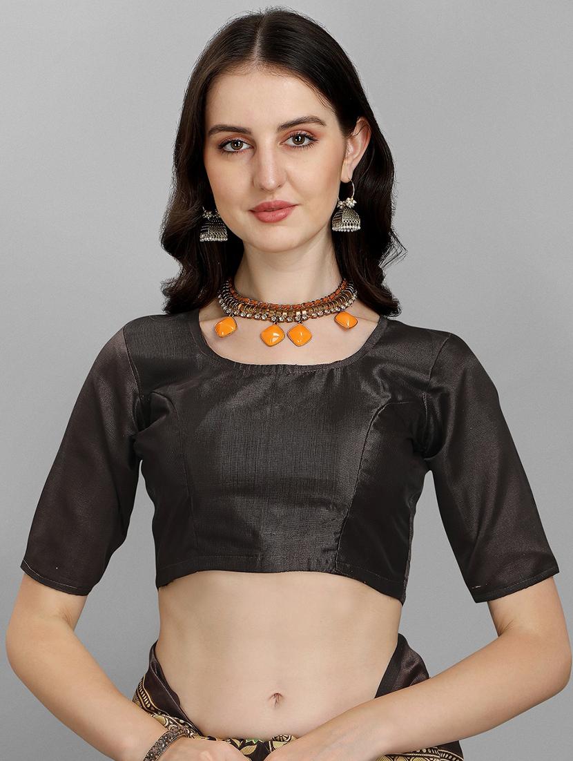 black silk printed saree with blouse - 18413036 - Zoom Image - 5