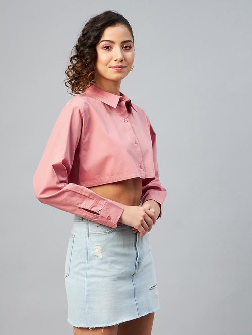 long sleeved solid crop shirt - 18413748 - Standard Image - 1
