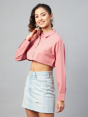 long sleeved solid crop shirt - 18413748 - Standard Image - 2