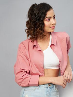 long sleeved solid crop shirt - 18413748 - Standard Image - 5