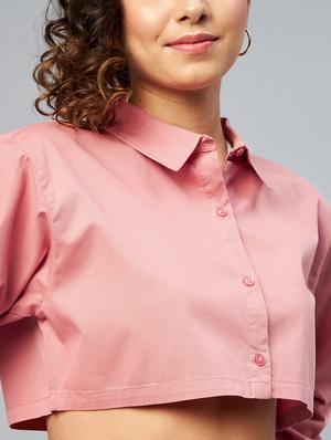 long sleeved solid crop shirt - 18413748 - Standard Image - 6