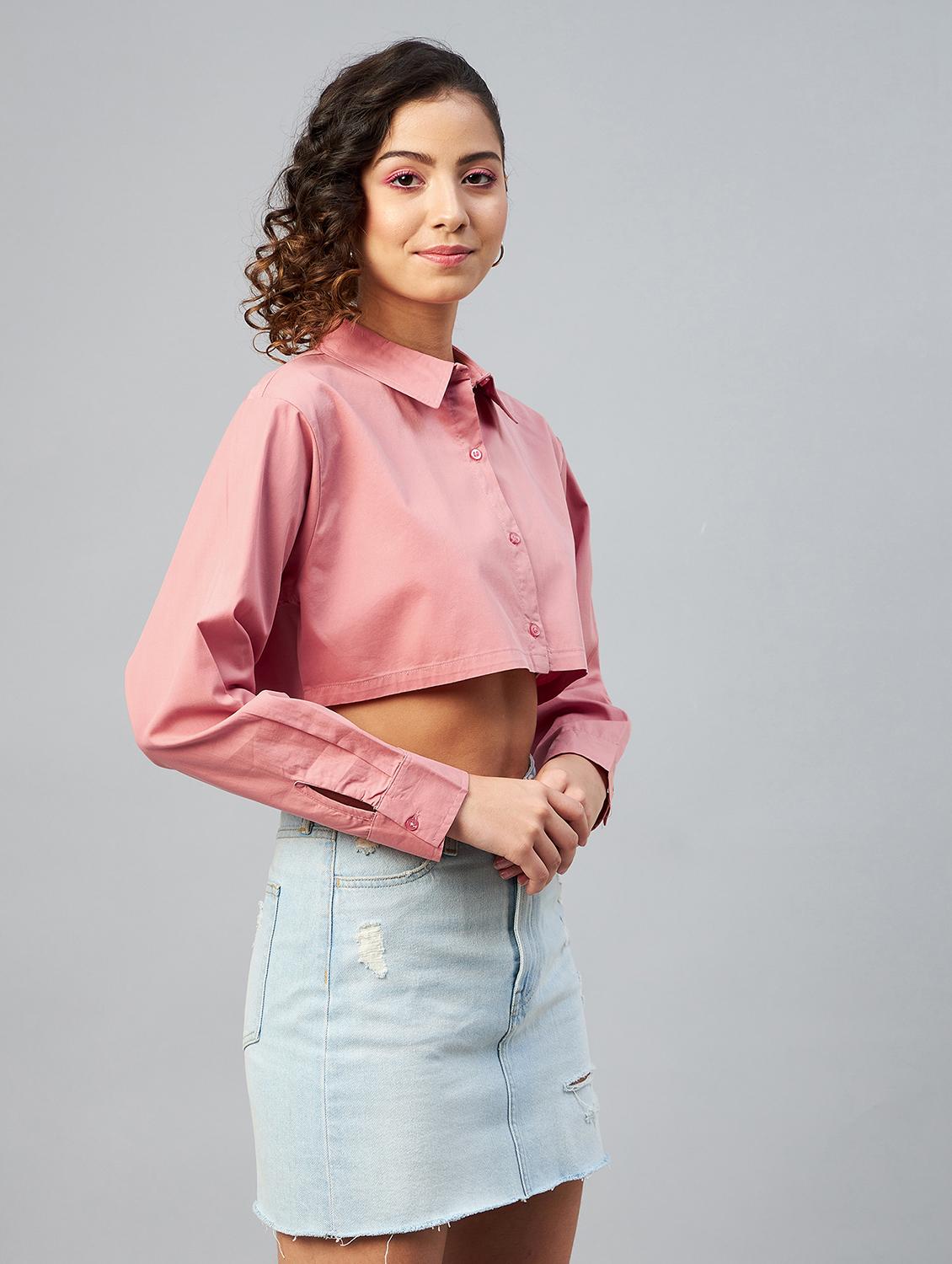 long sleeved solid crop shirt - 18413748 - Zoom Image - 1