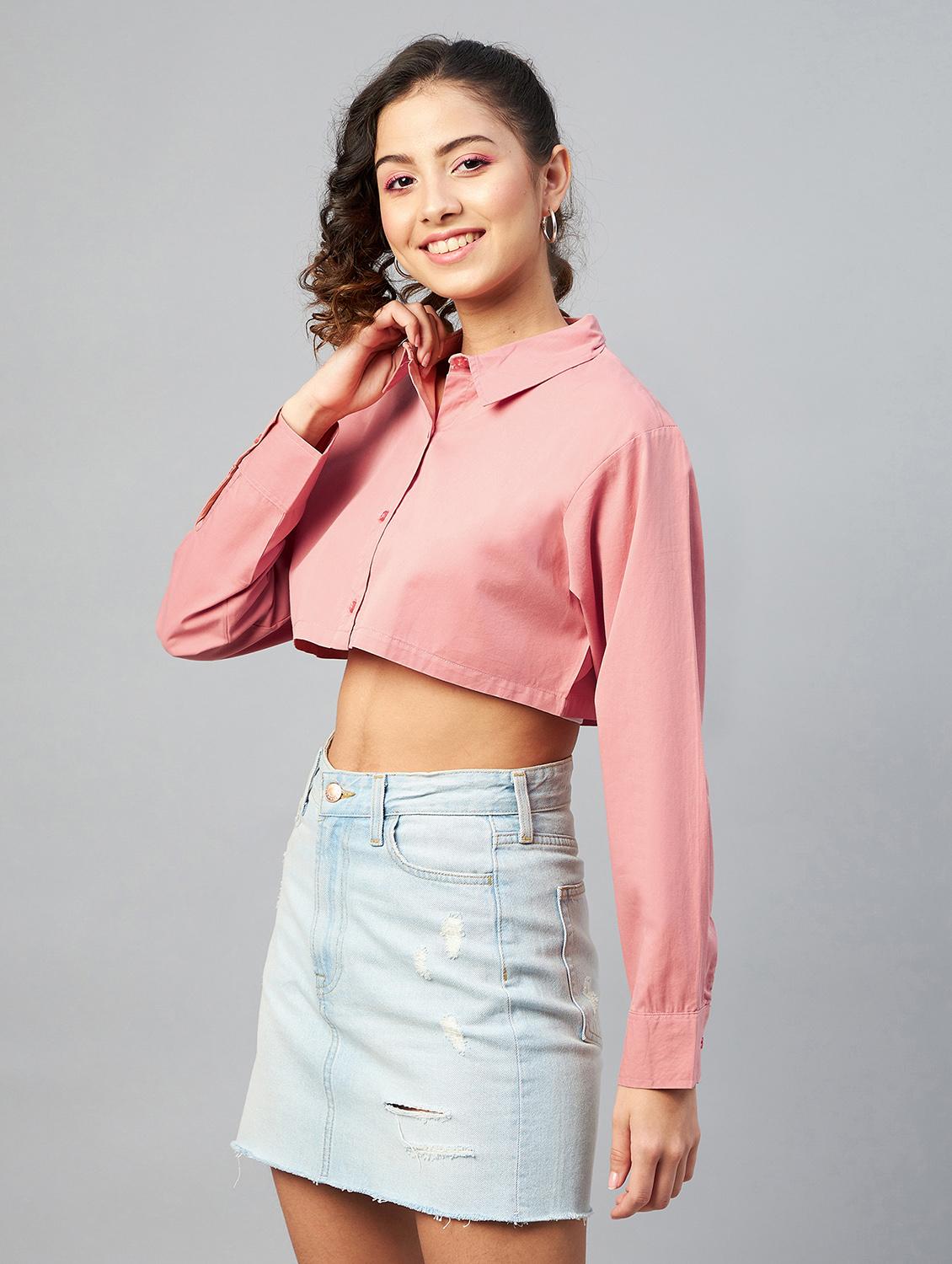 long sleeved solid crop shirt - 18413748 - Zoom Image - 2