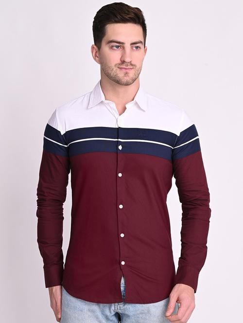 white color-blocked casual shirt - 18414817 - Very Small Image - 1
