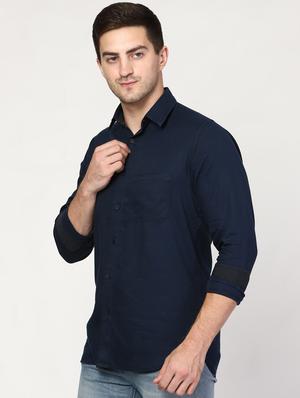 navy blue solid casual shirt - 18414823 - Standard Image - 2