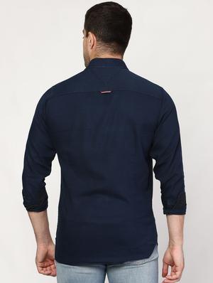 navy blue solid casual shirt - 18414823 - Standard Image - 3