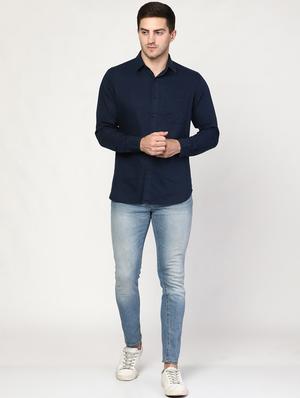 navy blue solid casual shirt - 18414823 - Standard Image - 4