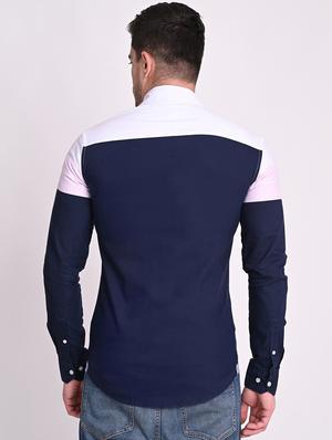 navy blue color-blocked casual shirt - 18414907 - Standard Image - 3