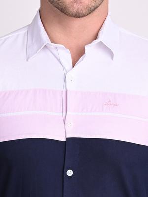 navy blue color-blocked casual shirt - 18414907 - Standard Image - 5