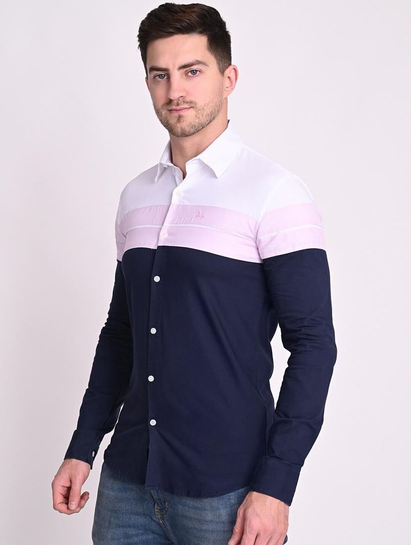 navy blue color-blocked casual shirt - 18414907 - Zoom Image - 2