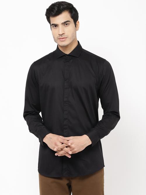 black solid formal shirt - 18414927 - Very Small Image - 1