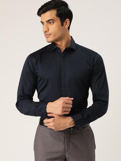 navy blue solid formal shirt - 18414931 - Very Small Image - 1