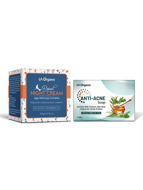 la organo anti acne soap & 3% retinol night cream for wrinkles, fine lines & dark spots (pack of 2) - 18415116 - Standard Image - 1