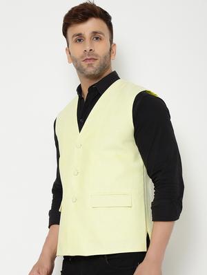 yellow solid nehru jacket - 18415466 - Standard Image - 2