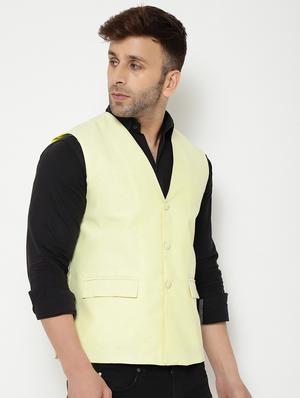 yellow solid nehru jacket - 18415466 - Standard Image - 3