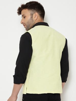 yellow solid nehru jacket - 18415466 - Standard Image - 4