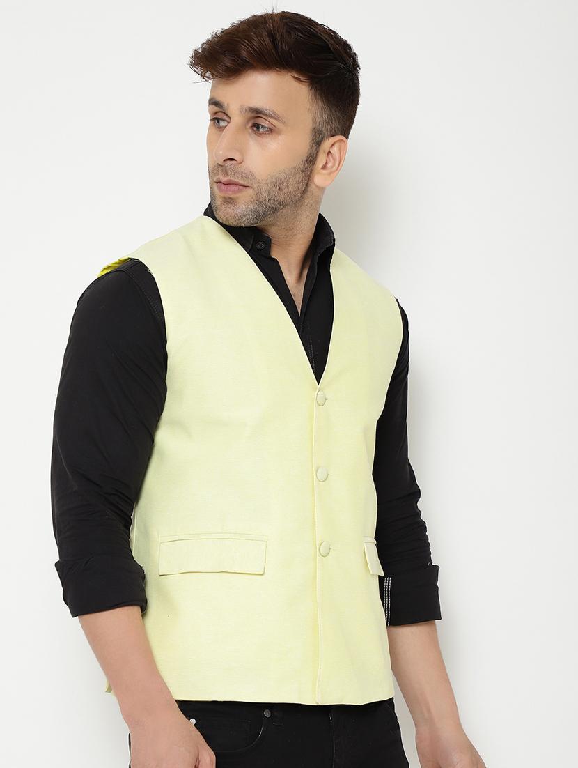 yellow solid nehru jacket - 18415466 - Zoom Image - 3