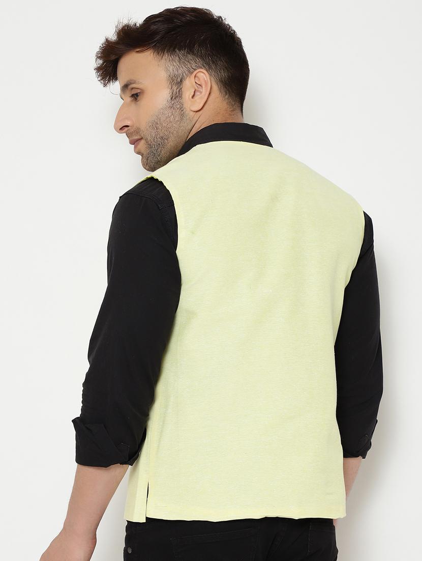 yellow solid nehru jacket - 18415466 - Zoom Image - 4