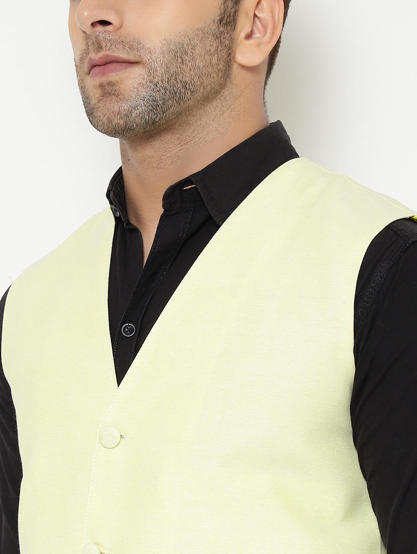 yellow solid nehru jacket - 18415466 - Zoom Image - 6