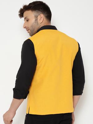 yellow solid nehru jacket - 18415467 - Standard Image - 4