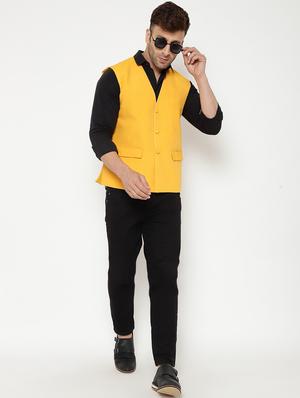 yellow solid nehru jacket - 18415467 - Standard Image - 5